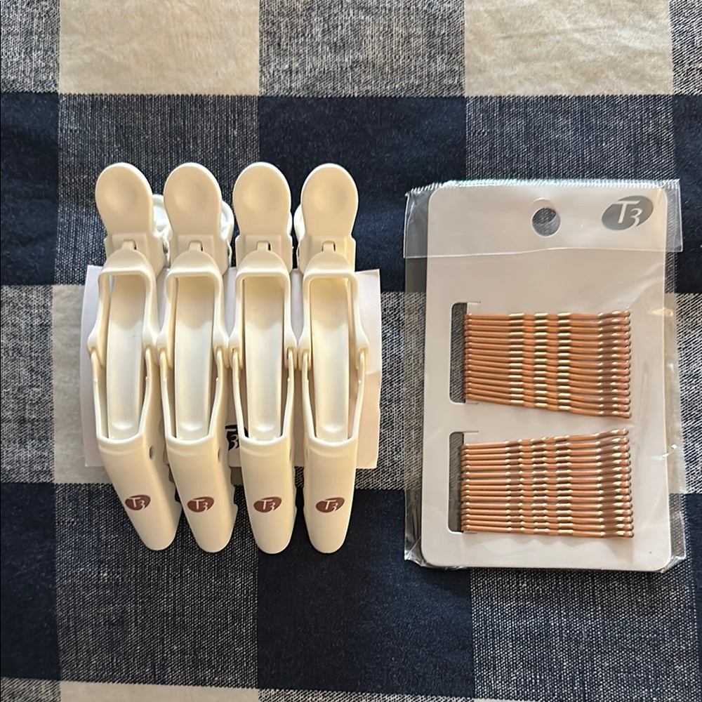 T3 White Hair Clips and Gold Bobby Pins Set